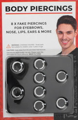 8 BODY PIERCING Fake Rings Costume Nose Earrings Lip Jewellery Clip On Party - Side View