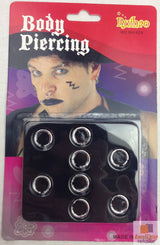 8 BODY PIERCING Fake Rings Costume Nose Earrings Lip Jewellery Clip On Party - Top-Down View