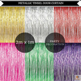 Tinsel Curtain Foil Metallic Fringe Backdrop Party Door Decorations - (200cm x 100cm) - Green - Top-Down View
