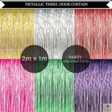 Tinsel Curtain Foil Metallic Fringe Backdrop Party Door Decorations - (200cm x 100cm) - Green - 45-Degree Angle