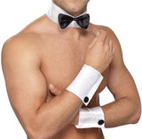 Male Stripper Set Costume Cuffs Collar & Bow Tie Waiter Fun Kit Fancy Dress - Front View