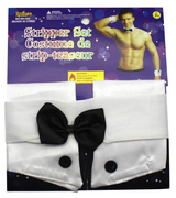 Male Stripper Set Costume Cuffs Collar & Bow Tie Waiter Fun Kit Fancy Dress - Top-Down View