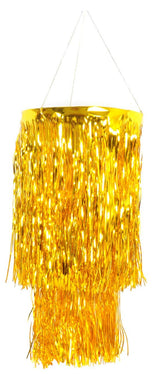 Elegant Gold 2-Tier Tinsel Foil Chandelier Decoration for Parties - Front View