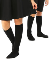 Knee High School Socks for Girls Boys Plain Cotton Rich Kids Seamless No Seam - 6-11 (Black) - Front View