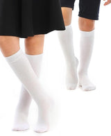 Knee High School Socks for Girls Boys Plain Cotton Rich Kids Seamless No Seam - 6-11 (White) - Front View