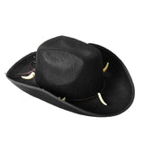 Crocodile Dundee-Style Black Cowboy Hat – Adjustable Chin Cord for Outback & Western Themes - Front View