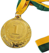 METAL WINNER GOLD MEDAL 1st Party Favours Sports Day 40cm Ribbon - Green/Gold - Front View