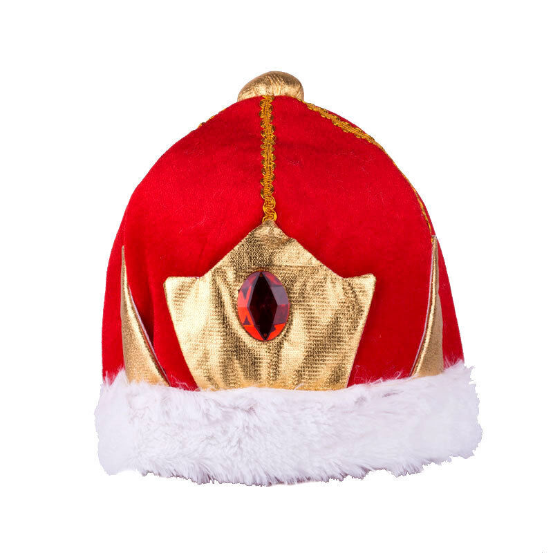 Regal Crown Costume Hat for Halloween - Soft Gold and Red Kings Cap Accessory