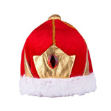 Regal Crown Costume Hat for Halloween - Soft Gold and Red King’s Cap Accessory - Front View