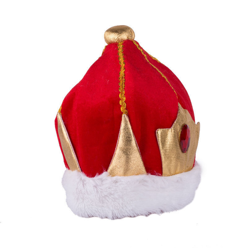 Regal Crown Costume Hat for Halloween - Soft Gold and Red Kings Cap Accessory