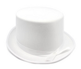 White Satin Trilby Fedora Top Hat - Fancy Dress Costume Party Cap, One Size Fits Most - Front View