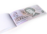 Australian Dollar Fun Play Money Notepad - 50 Sheet Kids Souvenir Pack - Top-Down View