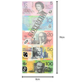 Assorted Dollar Australian Souvenir Note Pad Fake AUD Money - 1 Pack of 50 Sheets - Top-Down View