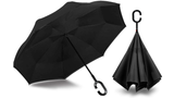 Reverse Umbrella Windproof Double Layer C-Handle Inverted Folding in Black