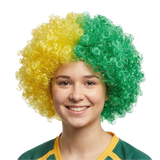 Funky Green/Gold Deluxe Aussie Afro Wig for Costume Parties and Australia Day Celebrations - Front View