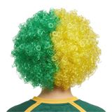 Funky Green/Gold Deluxe Aussie Afro Wig for Costume Parties and Australia Day Celebrations - Side View