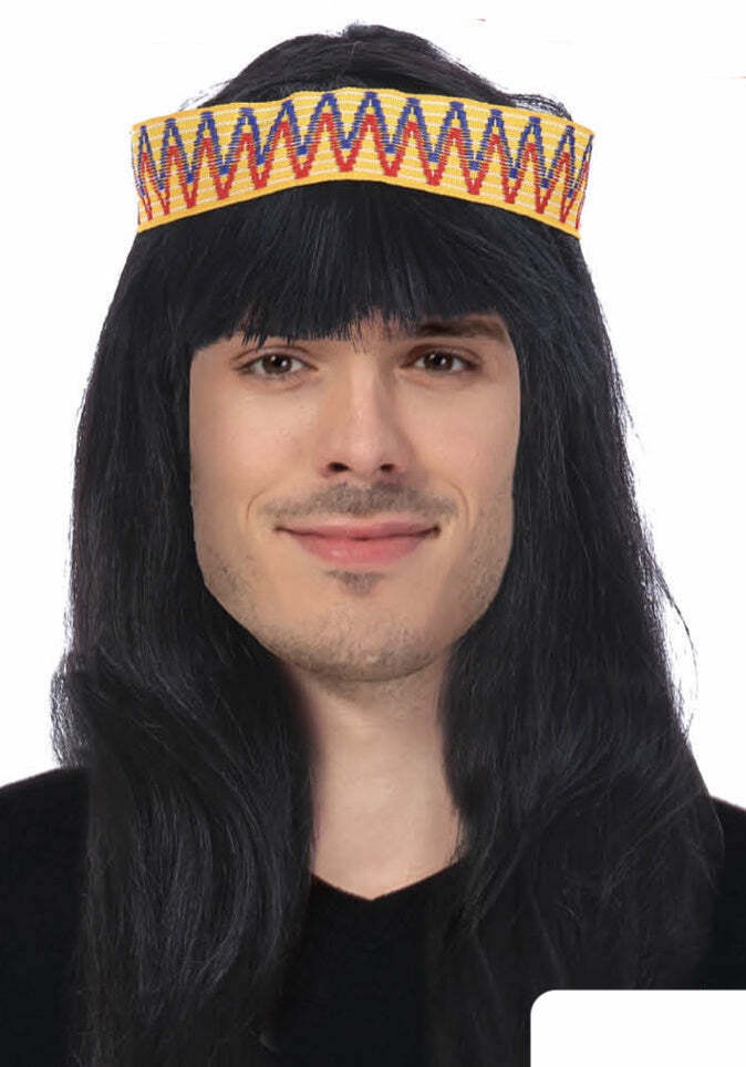 Men's Native American Costume Wig and Headdress for Fancy Dress Parties