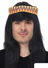 Men's Native American Costume Wig and Headdress for Fancy Dress Parties - Front View