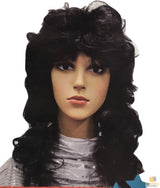 70s Inspired Curly Disco Wig for Punk Rock Party Costume - Black - Front View
