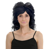 70s Inspired Curly Disco Wig for Punk Rock Party Costume - Black - Top-Down View