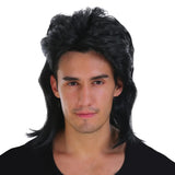 Mullet Wig 80s Party Costume Rock Bogan Punk 70s 90s Hair - Black - Front View