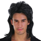 Mullet Wig 80s Party Costume Rock Bogan Punk 70s 90s Hair - Black - Side View