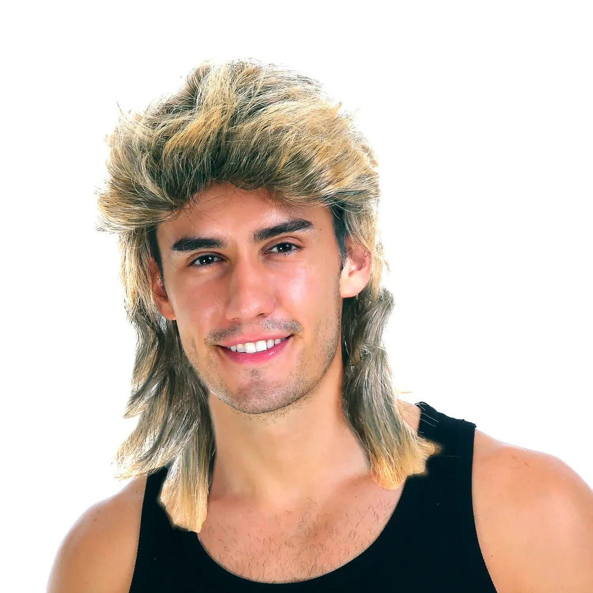 Golden Blonde Mullet Wig for 70s 80s Bogan Rock Costume Parties