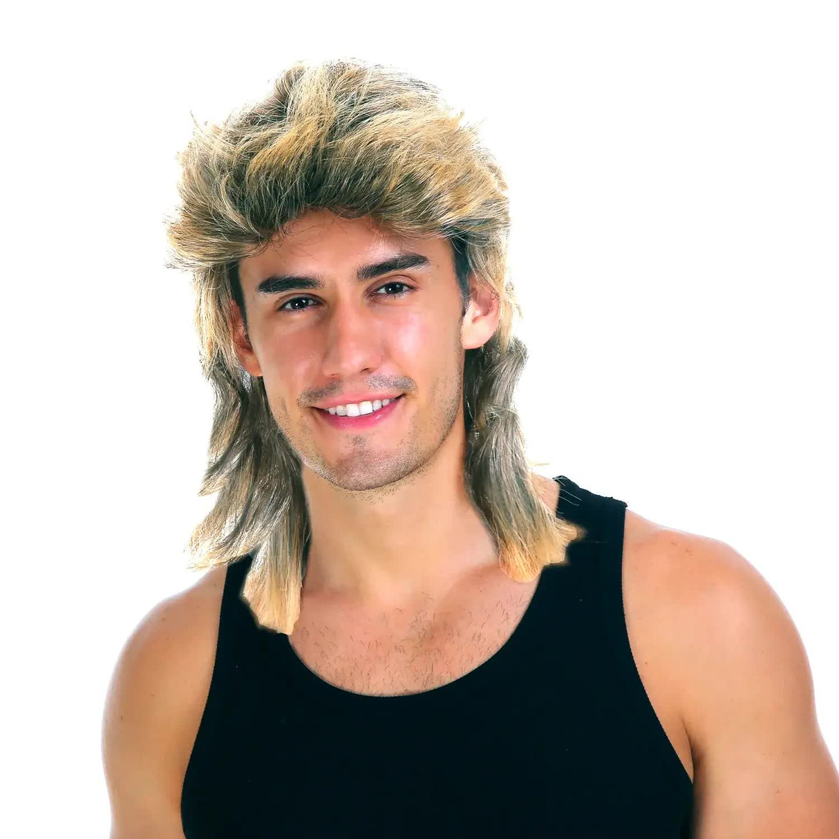 Golden Blonde Mullet Wig for 70s 80s Bogan Rock Costume Parties