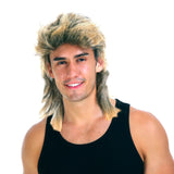 Golden Blonde Mullet Wig for 70s 80s Bogan Rock Costume Parties - Top-Down View
