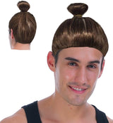 Trendy Brown Man Bun Wig for Hipster Costume and Everyday Style - Front View