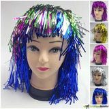 Sparkling Metallic Tinsel Disco Wig for 70s, 50s, and 20s Costumes - Red Unisex Party Accessory - Top-Down View