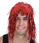 Sparkling Metallic Tinsel Disco Wig for 70s, 50s, and 20s Costumes - Red Unisex Party Accessory - Side View