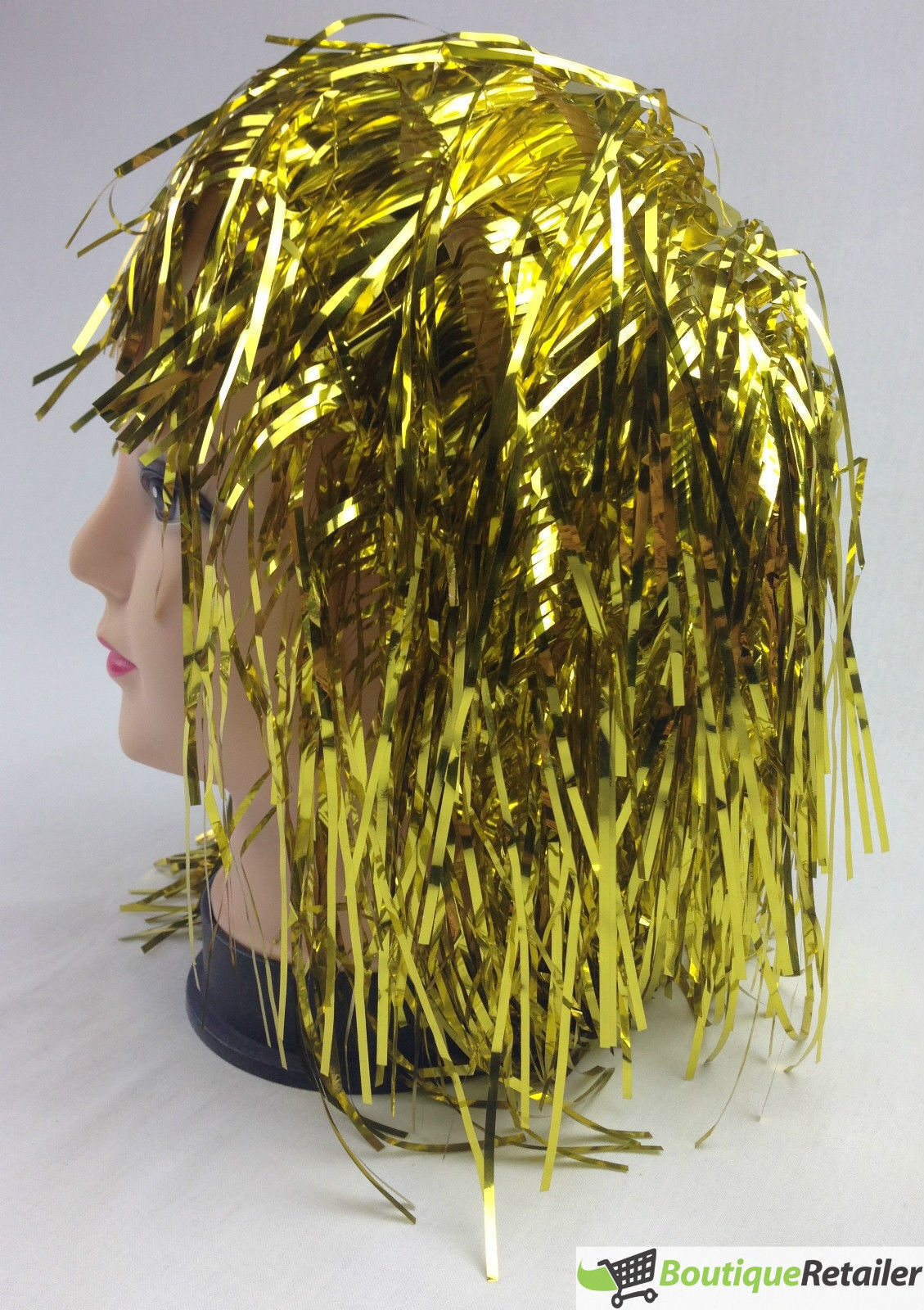 Shimmering Tinsel Wig - Unisex Metallic Accessory for 70s, 50s, and 20s Themed Parties - Gold/Yellow