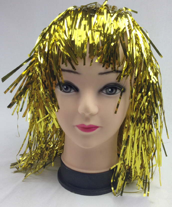 Shimmering Tinsel Wig - Unisex Metallic Accessory for 70s, 50s, and 20s Themed Parties - Gold/Yellow