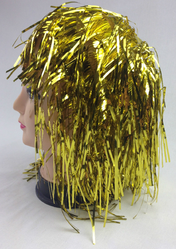 Shimmering Tinsel Wig - Unisex Metallic Accessory for 70s, 50s, and 20s Themed Parties - Gold/Yellow
