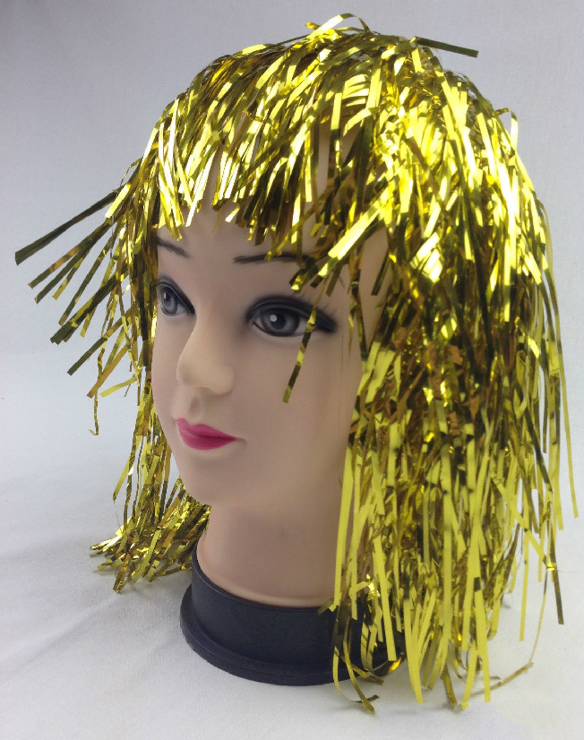 Shimmering Tinsel Wig - Unisex Metallic Accessory for 70s, 50s, and 20s Themed Parties - Gold/Yellow