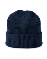 Mens Shetland Ragg Wool Beanie Hat Fishermans Rib Winter Knit Ski Pull On  - Navy - Side View