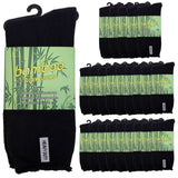 24 Pairs PREMIUM BAMBOO SOCKS Mens Heavy Duty Thick Work Socks Cushion BULK  - Black - 11-14 - Front View