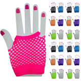 24x Fishnet Gloves Fingerless Wrist Length 70s 80s Womens Costume Party Bulk - Assorted Colour Pack - Front View