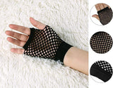 24 Pair Fishnet Gloves Fingerless Wrist Length 70s 80s Costume Party - Black - 45-Degree Angle