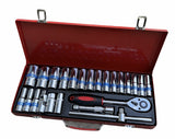 24 Piece Ratchet Socket Wrench Set Screwdriver Bits Extension Hex Chrome Vanadium - Front View