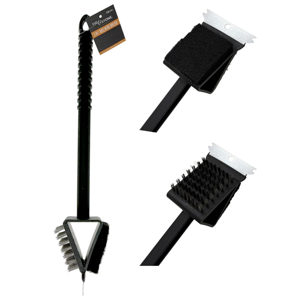 3-in-1 Double-Sided BBQ Grill Cleaning Brush ??38cm Heavy-Duty Wire Bristles & Scraper