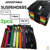 2-Pack Men's Adjustable Clip-On Suspenders - Elastic Formal Wedding Slim Fit - Black & White Striped Design - 45-Degree Angle