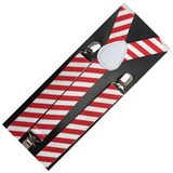 Men's Adjustable Clip-On Suspenders Braces - Red & White Diagonal Stripes - 2 Pack Stretchable Formal Wear - Side View