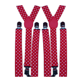 Men's Red and White Polka Dot Suspenders - Adjustable Elastic Clip-On Braces for Formal Events and Weddings - Front View