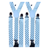 Men's Adjustable Clip-On Suspenders Braces with Black Polka Dots - 2 Pack, Formal Slim Design for Weddings and Events - Front View