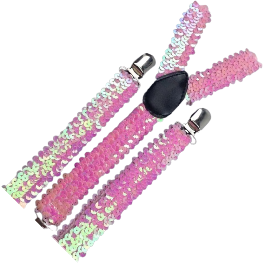 Light Pink Sequin Men's Adjustable Clip-On Suspenders - 2-Pack, Formal & Slim Fit