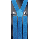 2x Mens Suspenders Braces Adjustable Strong Clip On Elastic Formal Wedding Slim - Sky Blue (Glitter) - Side View