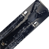 Adjustable 2-Pack Men's Elastic Suspenders with Strong Clips - Black Sequin Formal Wedding Slim Fit - Side View