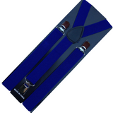 2x Mens Suspenders Braces Adjustable Strong Clip On Elastic Formal Wedding Slim - Blue - Side View